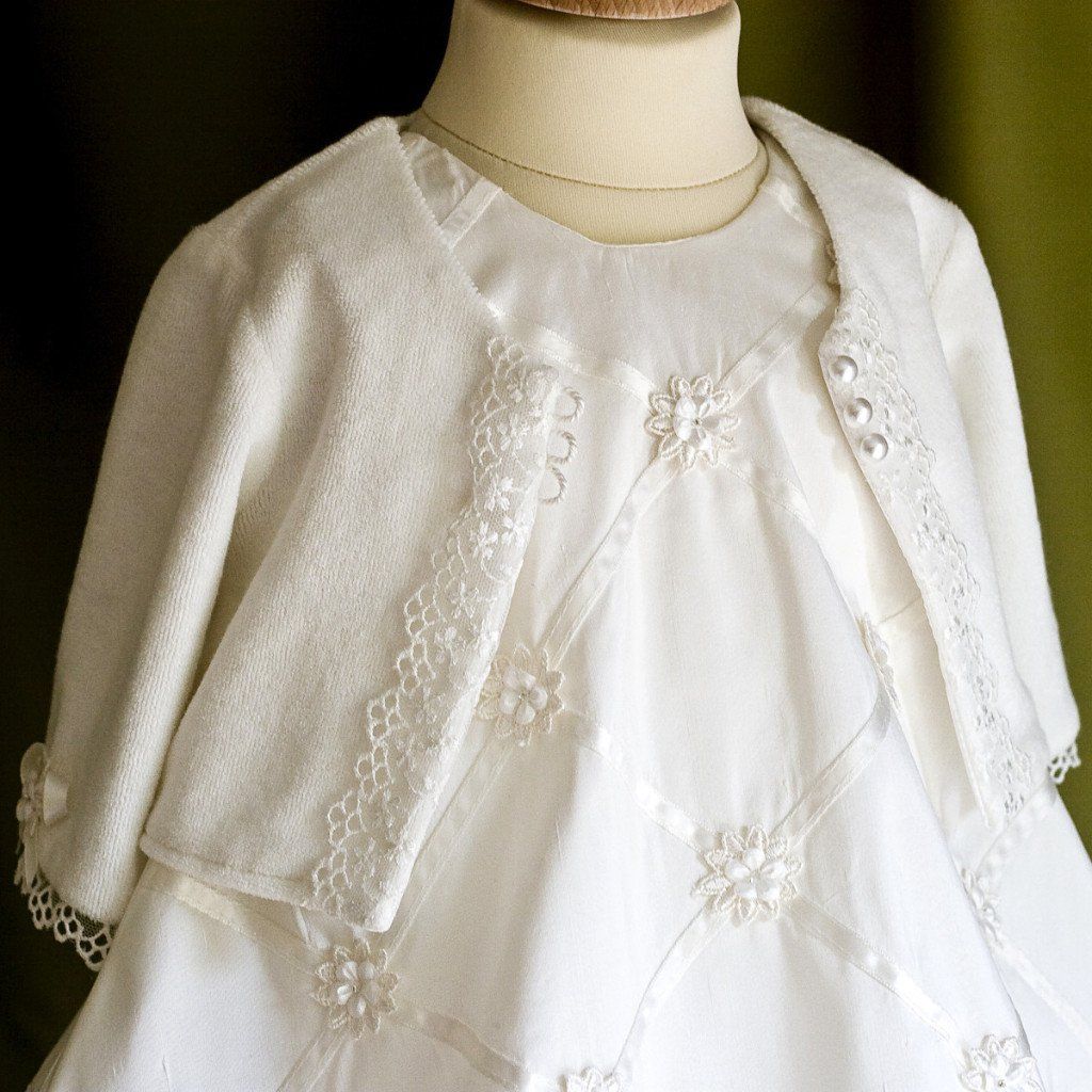 Angel Christening Dress Set. Dress & Cardigan in Ivory