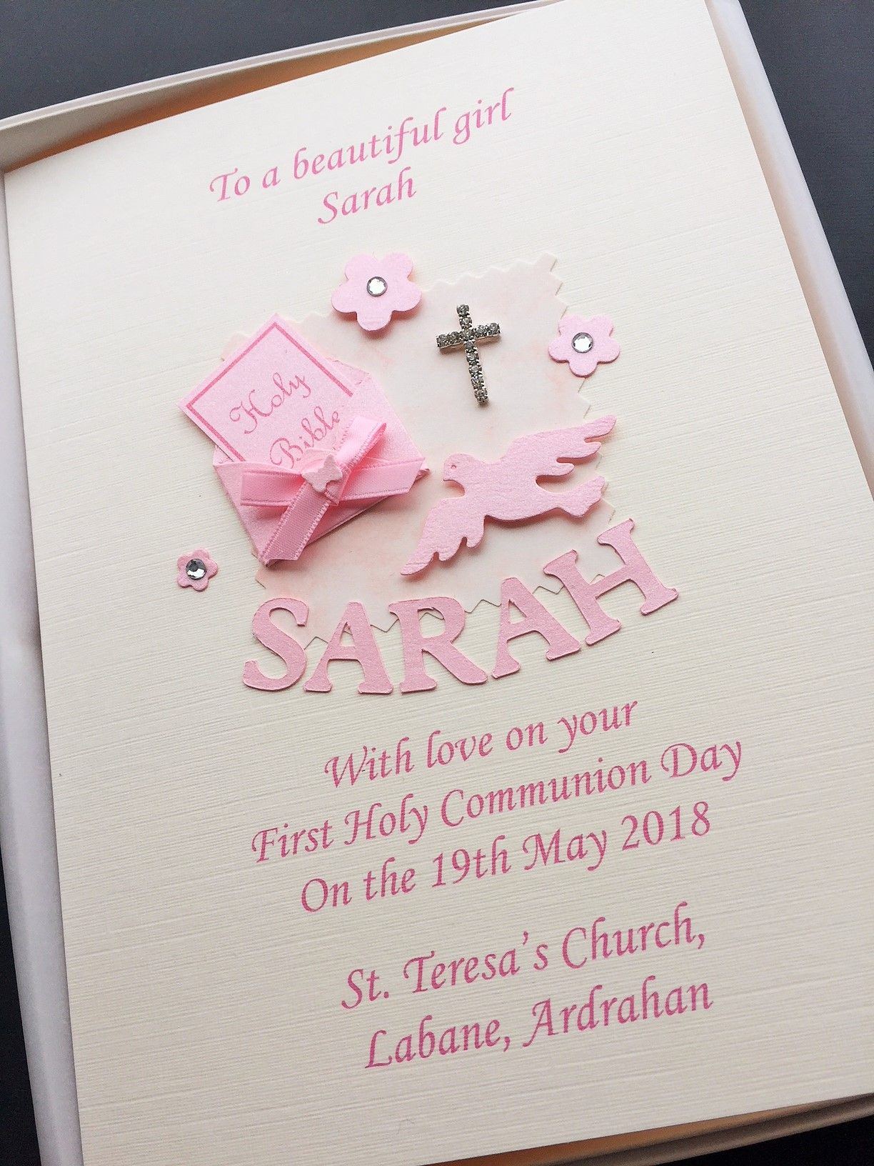 Girls Personalised First Communion Card Name Dove Communion 