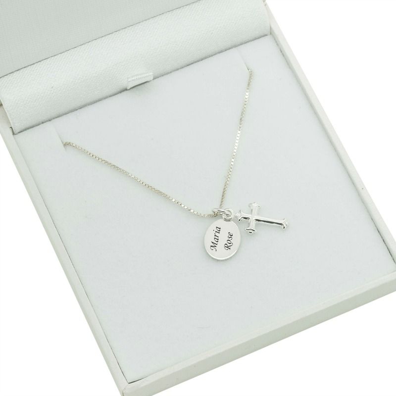 Sterling Silver Girls Christening Necklace, Personalised Engraving