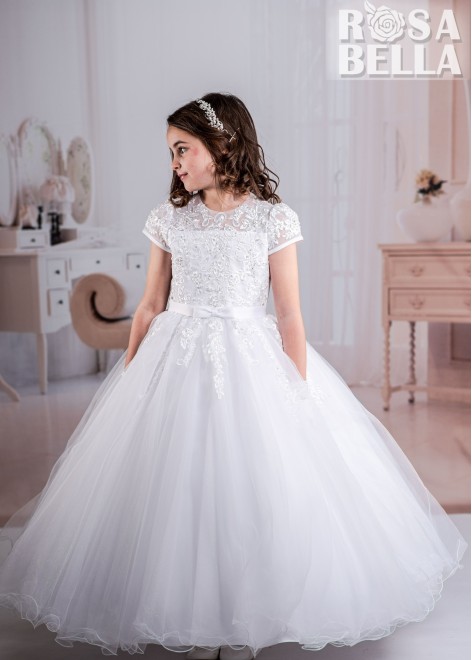 Organza Ball Gown 3/4 Long Sleeves Floor Length Communion Dress With B–  Mariacommuniondress